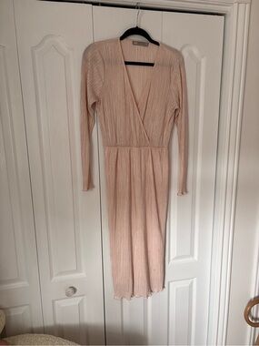 ASOS Metallic Pleated Wrap Midi Dress in Blush